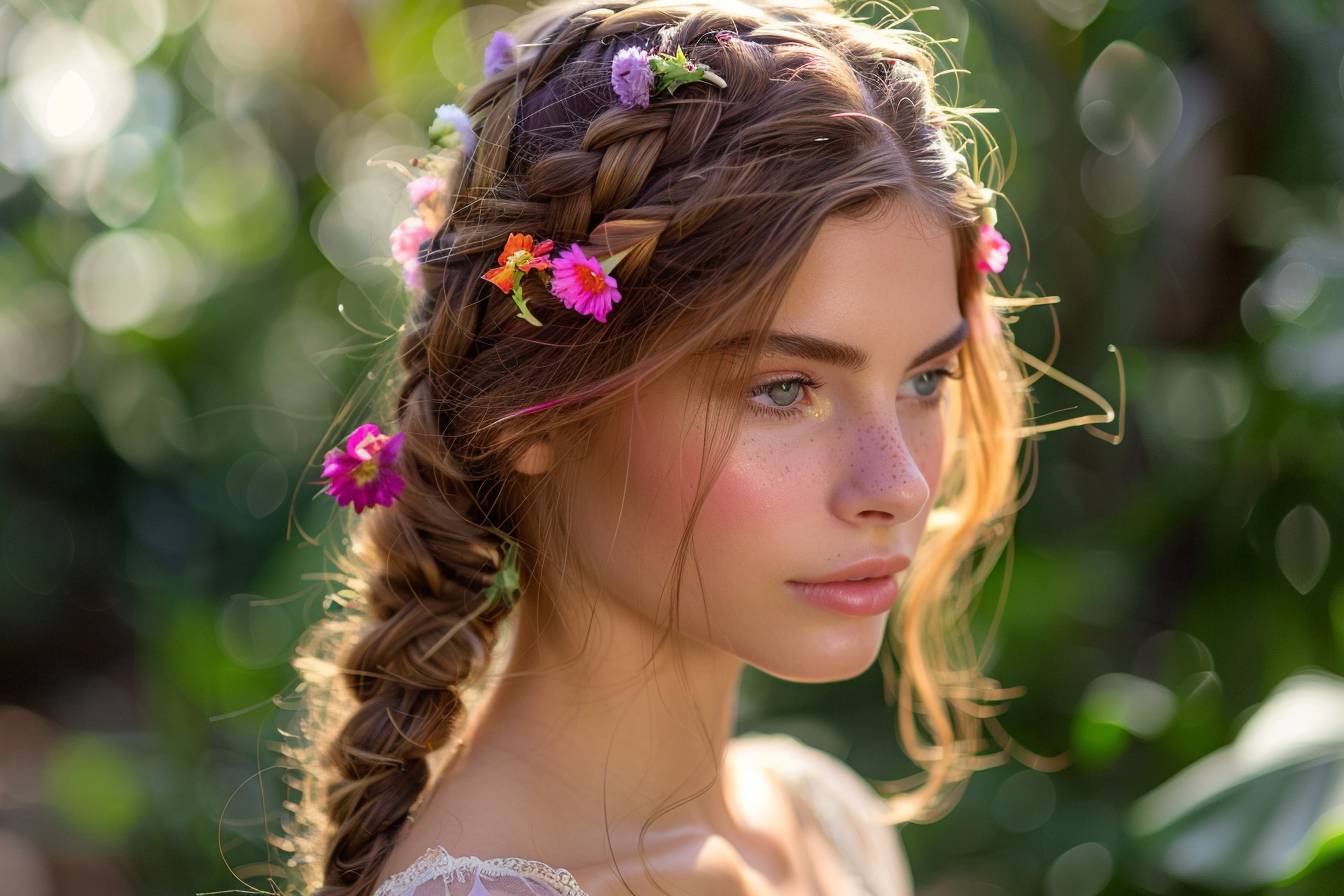 15 idées de coiffures avec tresses et fleurs naturelles