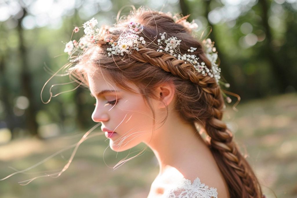 15 idées de coiffures de mariage avec couronnes de tresses